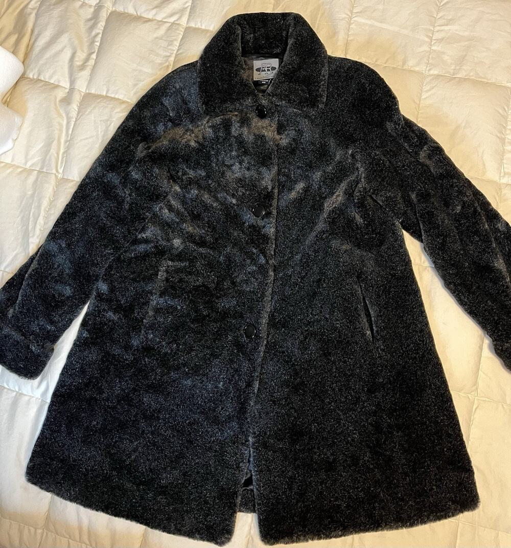 AR Bernardo Fashions Vintage Black Faux Fur Full Length Jacket Coat Size Medium